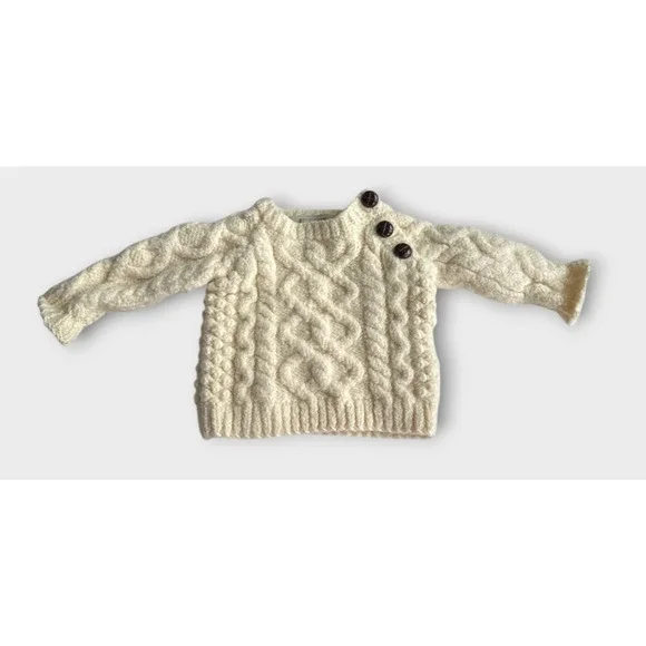 Aran Sweater Market 100% Merino Wool Sweater Shoulder Buttons Baby Size Small - Picture 14 of 15